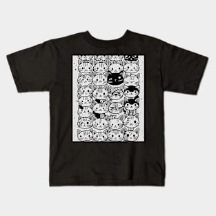 Beautiful Black and White Cat Illustration - Modern Art Kids T-Shirt